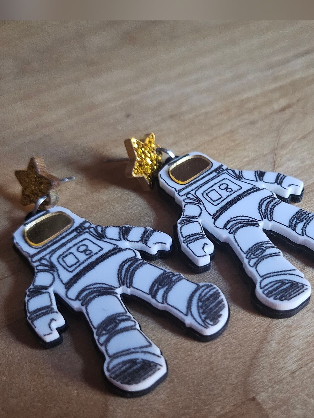 Acrylic Astronaut Dangle Earrings with Gold Star